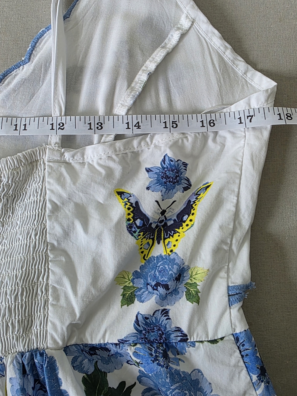 By Anthropologie Cotton Scalloped Midi Dress Floral Butterfly Preppy Size M - Picture 14 of 16